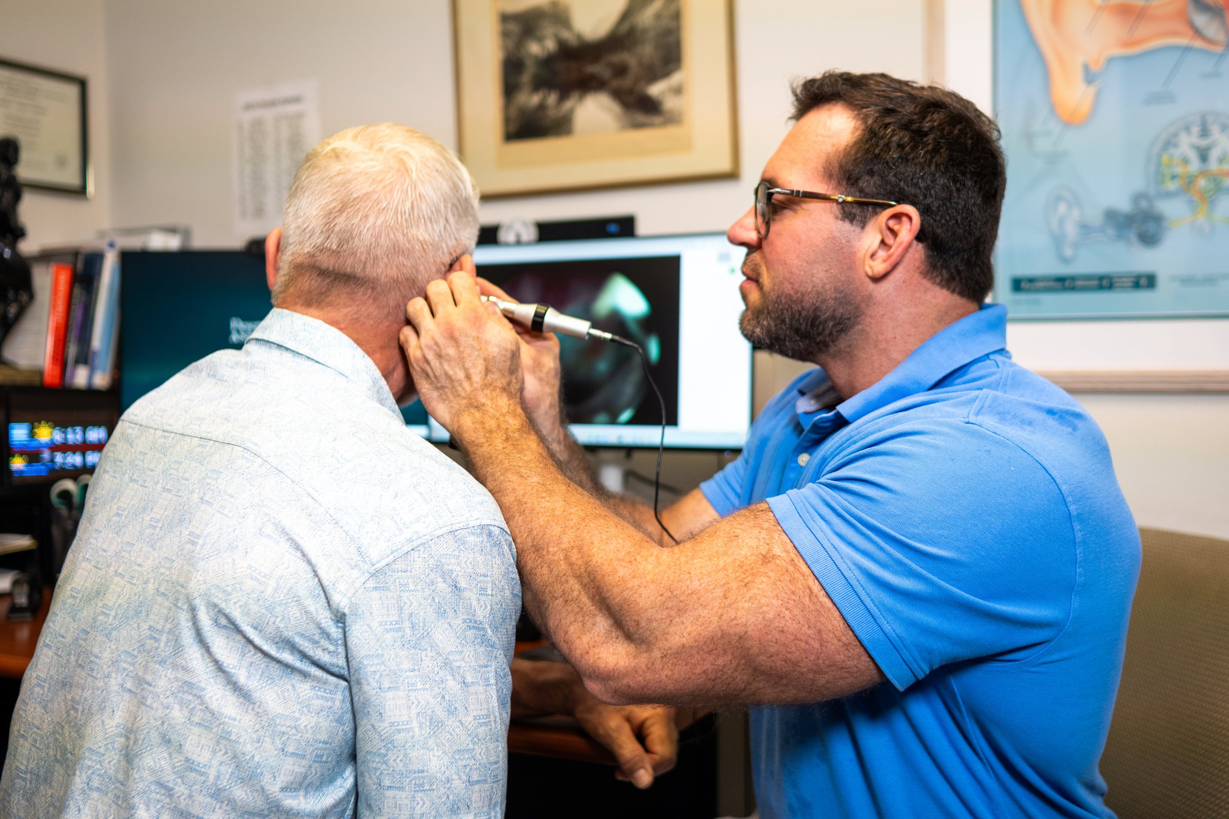 Video otoscopy examination in progress
